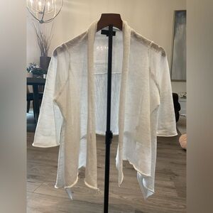 ***Kokomarina** Elegant White 3/4 Sleeve Knit & Stretch Hi- low open cover up,